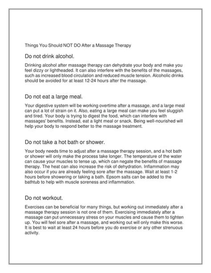 What should you not do after a massage?